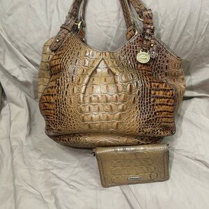 Brahmin Tan Crocodile Embossed Shoulder Bag Set